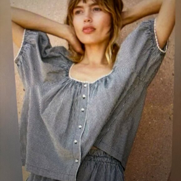 Doen Tops - DOEN Sz M Tennessee Top in Blue Azure Paris Gingham